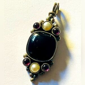Janice Girardi JGD onyx and Pearl Sterling Silver pendant conversion bohemian